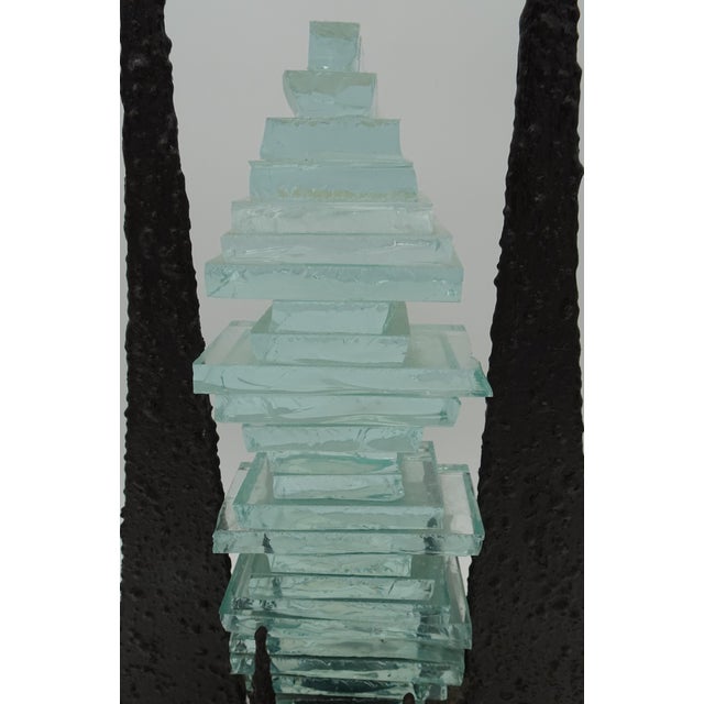 Modernist Abstract Glass and Wrought Iron Art Sculpture, 1980s For Sale - Image 6 of 10