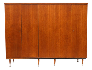 Five-Door Teak Wardrobe with Hanging Section and Shelves