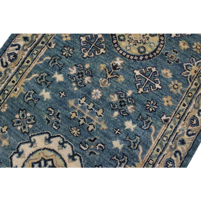 Shabby Chic Ziegler Blue/Ivory Wool Runner Rug- 2'5'' X 9'5'' For Sale In New York - Image 6 of 10