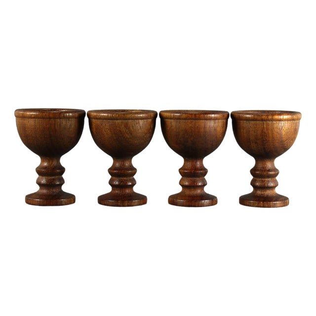 19th C. Treen Ware Turned Wood Egg Cups Set of Four For Sale