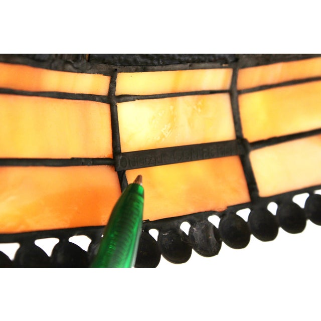 Brown 1990s Quoizel Tiffany Greek Key Leaded Glass Table Lamp For Sale - Image 8 of 18