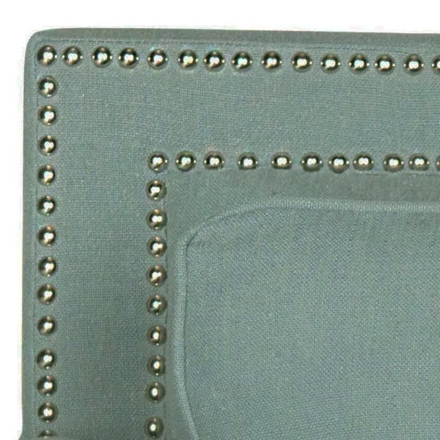 Brown Club Chair & Silver nailheads in Seaside Blue & Espresso For Sale - Image 8 of 10