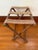 Vintage Turned Wood Folding Luggage Rack With Greek Key Tapestry Straps For Sale - Image 6 of 9
