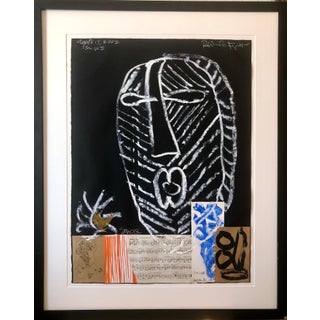Raimundo Figueroa, Puerto Rican Modernist Master Figueroa Mixed Media Painting Music Notes Collage, 2002 For Sale