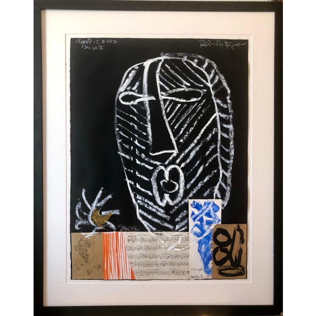 Raimundo Figueroa, Puerto Rican Modernist Master Figueroa Mixed Media Painting Music Notes Collage, 2002 For Sale