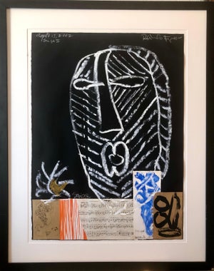 Raimundo Figueroa, Puerto Rican Modernist Master Figueroa Mixed Media Painting Music Notes Collage, 2002