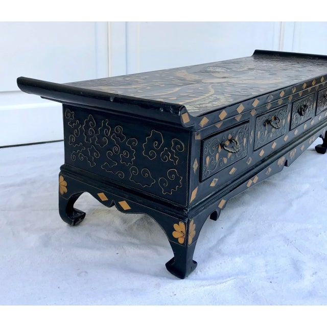Late 19th Century Lacquered Asian Stone and Mother of Pearl Inlay Altar Cabinet For Sale - Image 10 of 13
