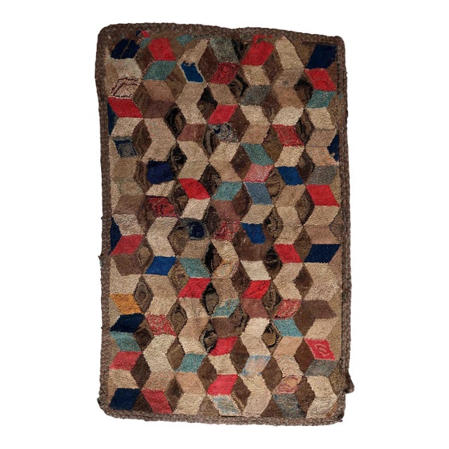 1880s Handmade Antique American Hooked Rug 3.1' X 5' For Sale