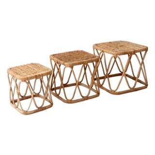 Vintage Rattan Nesting Tables Set For Sale