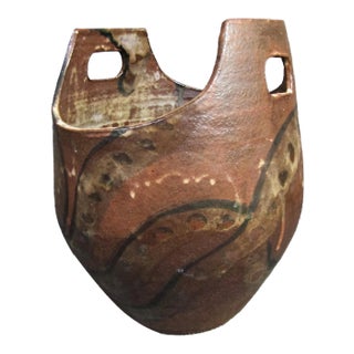 Handcrafted Stoneware Abstract Glaze Design Vessel by Nancy Pawel, San Antonio, Texas For Sale