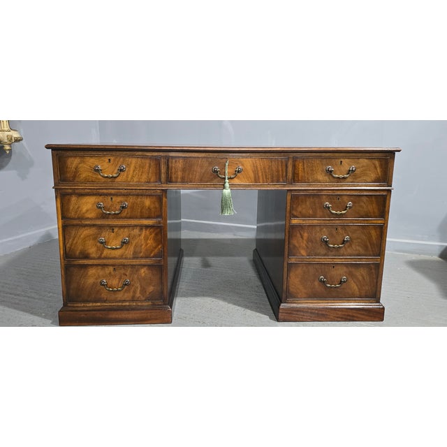 Brown Antique Mahogany Partners Desk, 1910 For Sale - Image 8 of 15