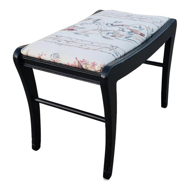 1970s Vintage Ebonized and Upholstered Saber Legs Bench For Sale