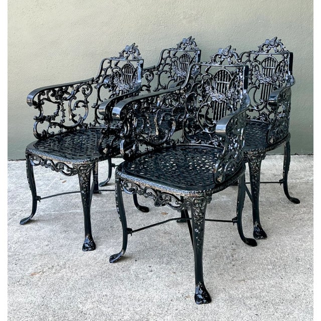 Black Vintage Cast Aluminum Lyre Back Armchairs - Set of Four For Sale - Image 8 of 12