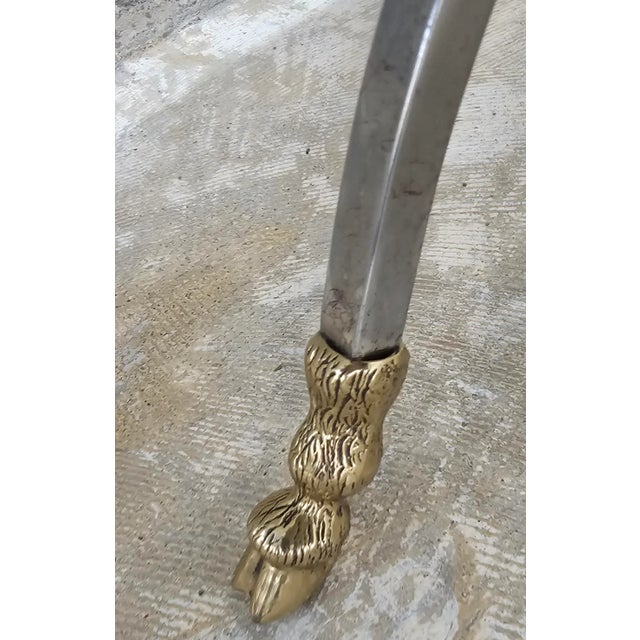 Mid-Century Brushed Metal and Brass Goat Feet Marble Top Coffee Cocktail Table For Sale - Image 10 of 11