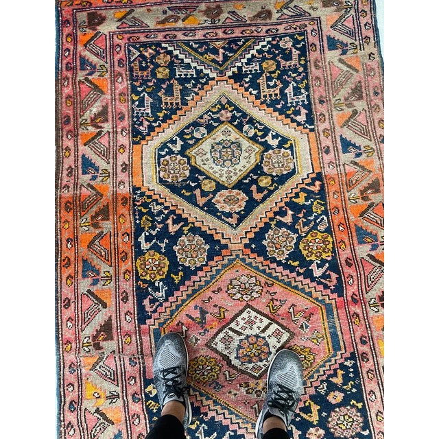 1940s Wide Antique Runner SUNSET COLORS with Family of Sheep & Birds Woven Rug 4.4 x 12.4 For Sale - Image 5 of 16