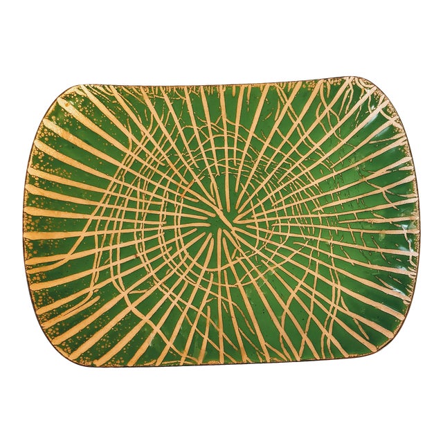 California Mid Century Abstract Green Enamel Dish Artist Davidson For Sale
