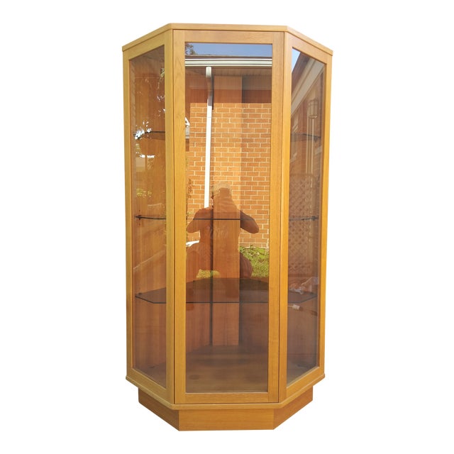 Danish Modern Teak Lighted Corner Curio by Komfort Furniture