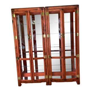 1980s Asian Inspired Twin China Cabinets - a Pair For Sale