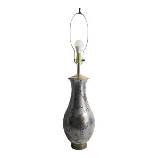 Chinese Mid Century Pewter and Brass Vase Mounted as a Lamp For Sale