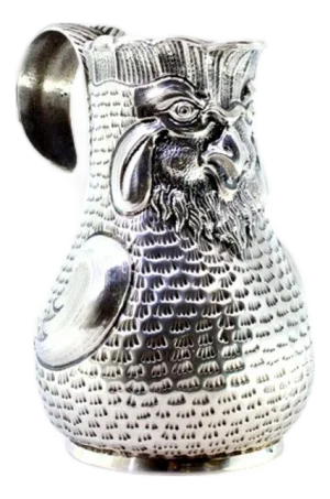 Silver Wine Jug with Rooster-Shaped Reliefs