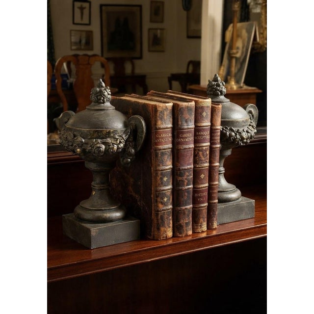 English Ethan Allen Style Sculptural Urn Like Pair, Bronze Color & Heavy - Bookends, Doorstops, Mantel Pieces, Grandmillennial, Cottagecore & European Decor For Sale - Image 3 of 7