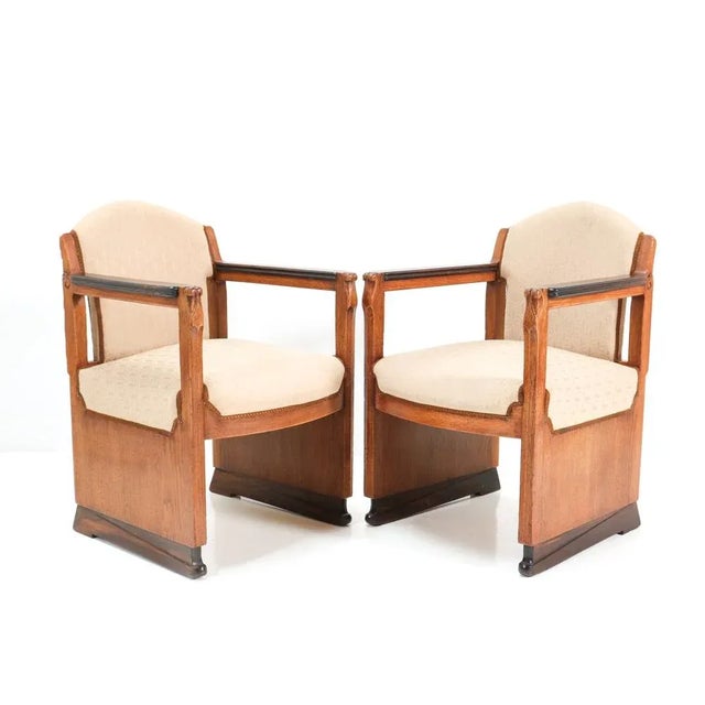 Set of Art Deco Oak Amsterdamse School Armchairs attributed to Hildo Krop for T Woonhuys For Sale - Image 14 of 14