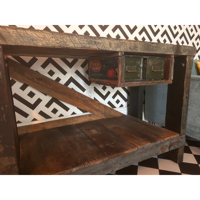 Mid 20th Century Vintage Wooden Workbench Tool & Task Table, 2 Drawers For Sale - Image 5 of 8