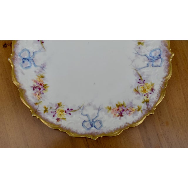 Antique Limoges French Porcelain Plate Floral Garlands Blue Bows Ribbons Gilt For Sale - Image 10 of 16