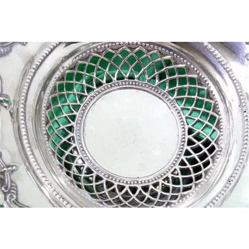 Silver Fruit Bowl with Shell-Shaped Cutouts, Reliefs, Double Handle with Monogram Card For Sale - Image 5 of 9