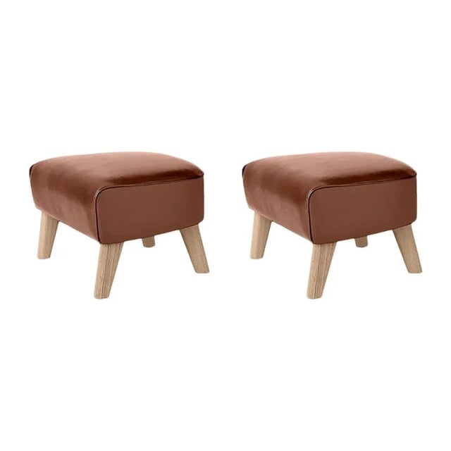 Set of 2 brown leather and natural oak My Own Chair Footstools by Lassen Dimensions: W 56 x D 58 x H 40 cm Materials:...