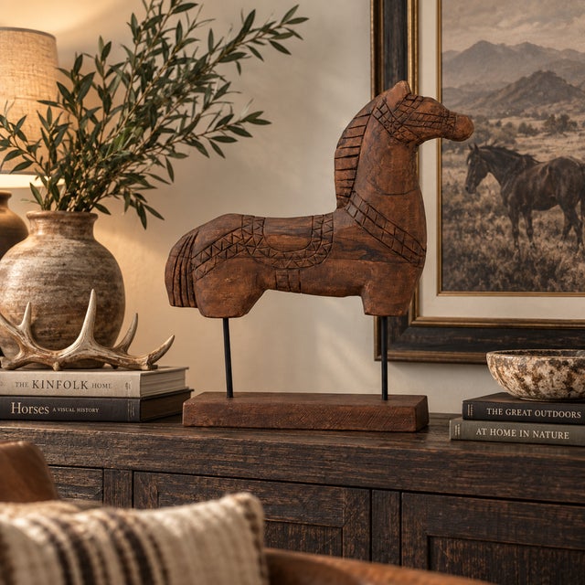 Tall Rustic Scandinavian Nordic Style Carved Solid Wood Folk Art Horse Sculpture For Sale - Image 4 of 10