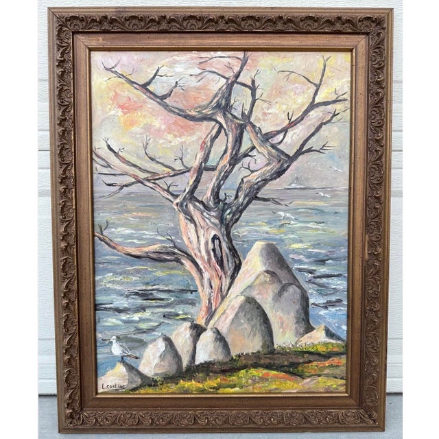 1950s Lydia Cooling Signed Large Framed Seascape Impressionist Original Oil Painting For Sale In San Diego - Image 6 of 18