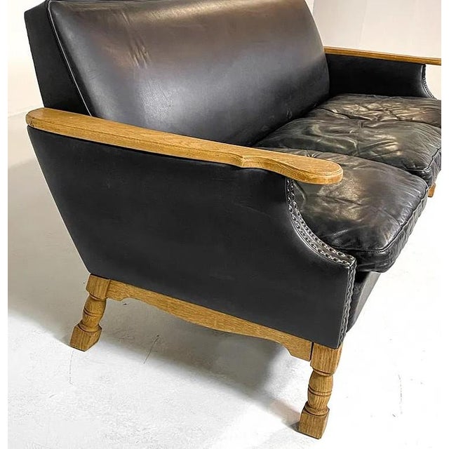 Mid-Century Modern Mid 20th Century Danish Modern Leather & Oak Sofa For Sale - Image 3 of 8