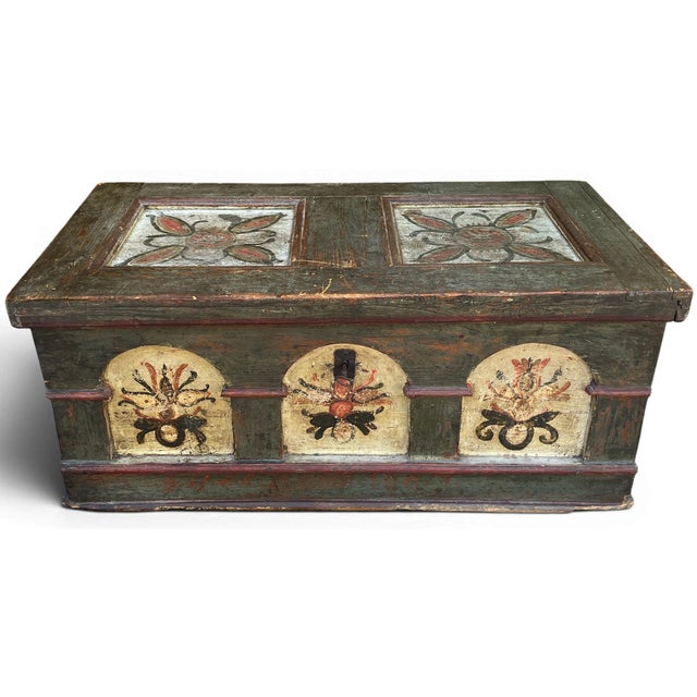 Alpine Floral Painted Chest, 1807 For Sale - Image 3 of 13