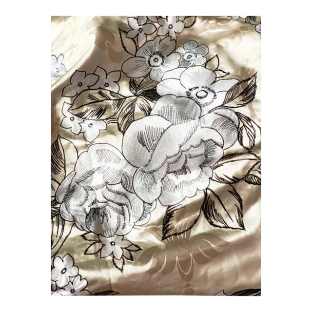 Vintage Embroidered Silk Charmeuse Fabric, White Floral Champagne Taupe, Rare - 7 Yards For Sale