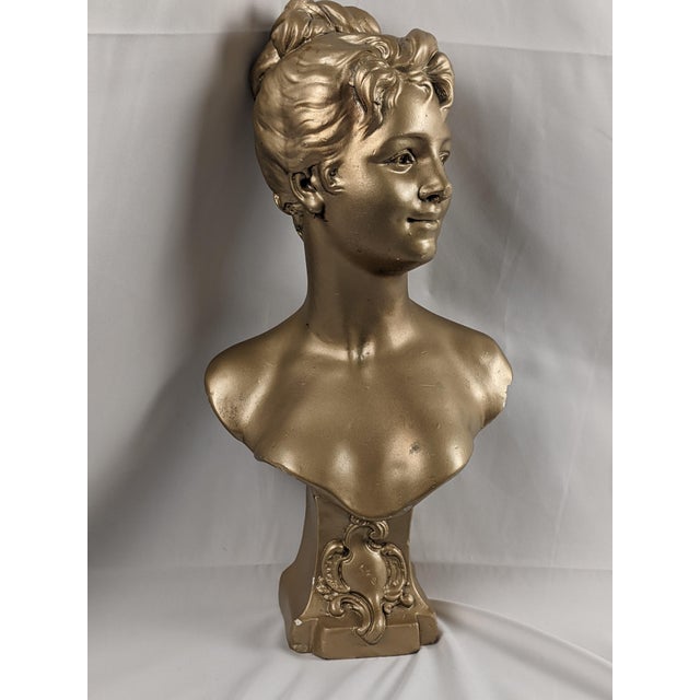 Vintage Gilt Composition Bust "Lys" After Emile Pinedo, French Art Nouveau Revival Sculpture For Sale - Image 17 of 18