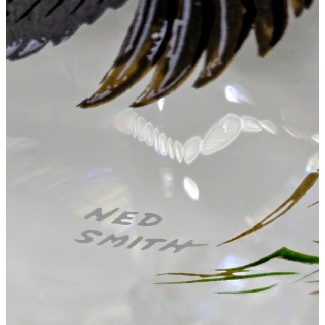 Glass Vintage Ned Smith Waterfowl Series 22k Gold Rim Crinkle Wine Glasses Set of 6 For Sale - Image 7 of 14