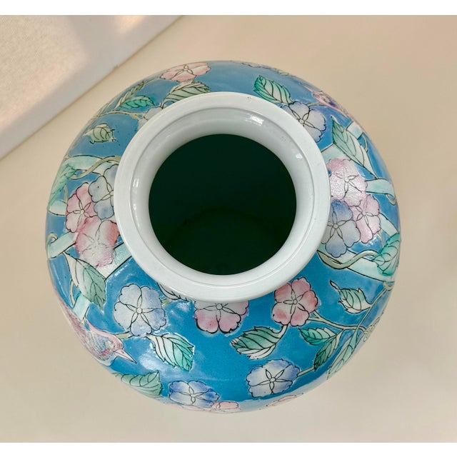 Vintage 1970s Porcelain Chinese Floral and Bird Vase For Sale - Image 4 of 9