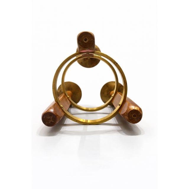 Wood Mid-Century Modern Scandinavian Teak and Brass Circular Candleholder, 1960 For Sale - Image 7 of 10