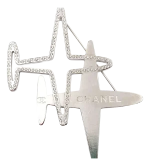 Chanel Silver Double Plane Crystal Large Brooch