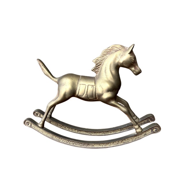 Pair of Vintage Solid Brass Rocking Horse Figurines With Patina. For Sale - Image 4 of 18