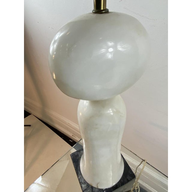 Angelo Mangiarotti Pair of 1970s Modernist Sculpted White and Black Marble Lamps For Sale - Image 4 of 8
