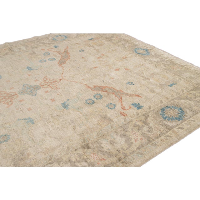 Modern Sultanabad Handmade Beige Floral Wool Rug For Sale - Image 10 of 11