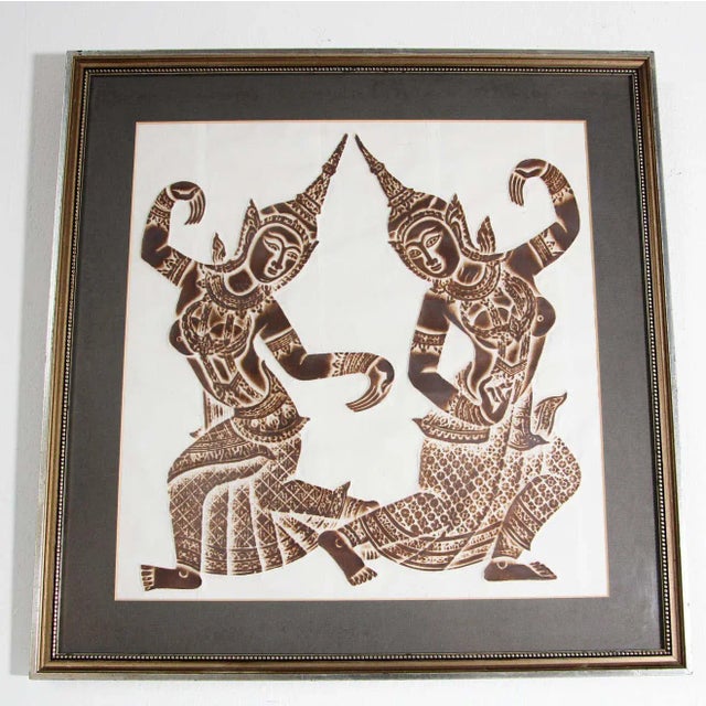 Vintage Thai Temple Charcoal Rubbing on Rice Paper For Sale - Image 9 of 13