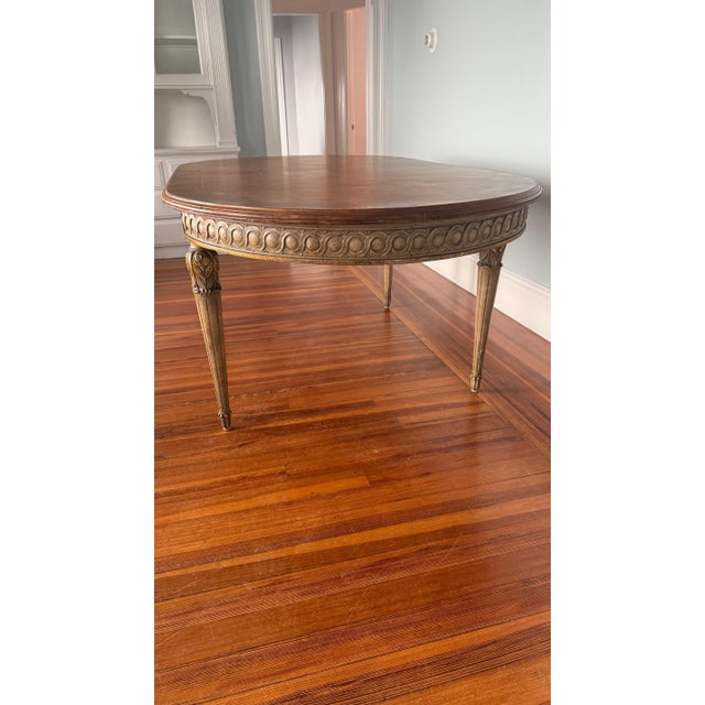 1920s Antique Neoclassical Dining Table With Bird’s Eye Maple Top and Distressed Painted Base — Circa 1910s–1920s For Sale - Image 5 of 14