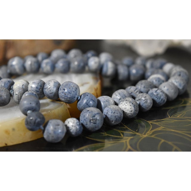 Vintage Natural Denim Blue Sponge Coral Hand Knotted Bead Necklace 32" Long For Sale - Image 4 of 15