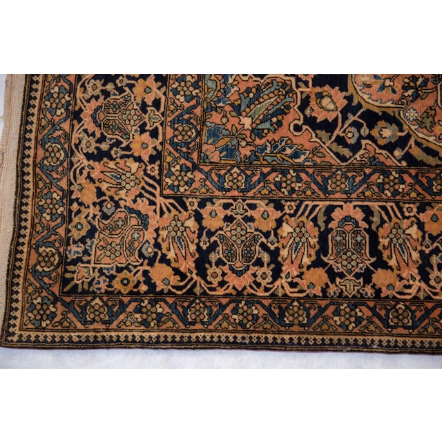 1920s Antique Persian Mohtashem Kashan Floral Medallion Navy Wool Rug For Sale - Image 13 of 14