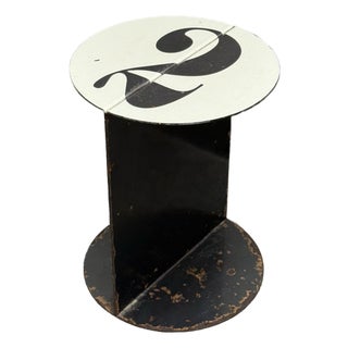 John Beck Steel Distressed Graphic Black + White Metal Side Table For Sale