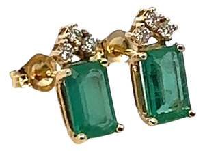 Natural Emerald Diamond Stud Earrings 14k Yellow Gold 1.59 TCW Certified