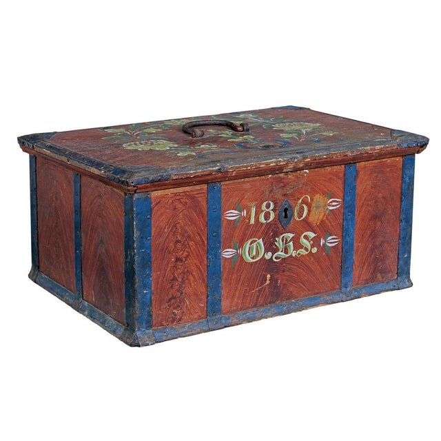 Antique Swedish Folk Art Painted Box, 1865 For Sale - Image 9 of 9
